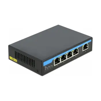 Delock / 4 porta Gigabit PoE+ / 1× RJ45 Uplink / Managed Switch / 60W / Metalik / Fanless /