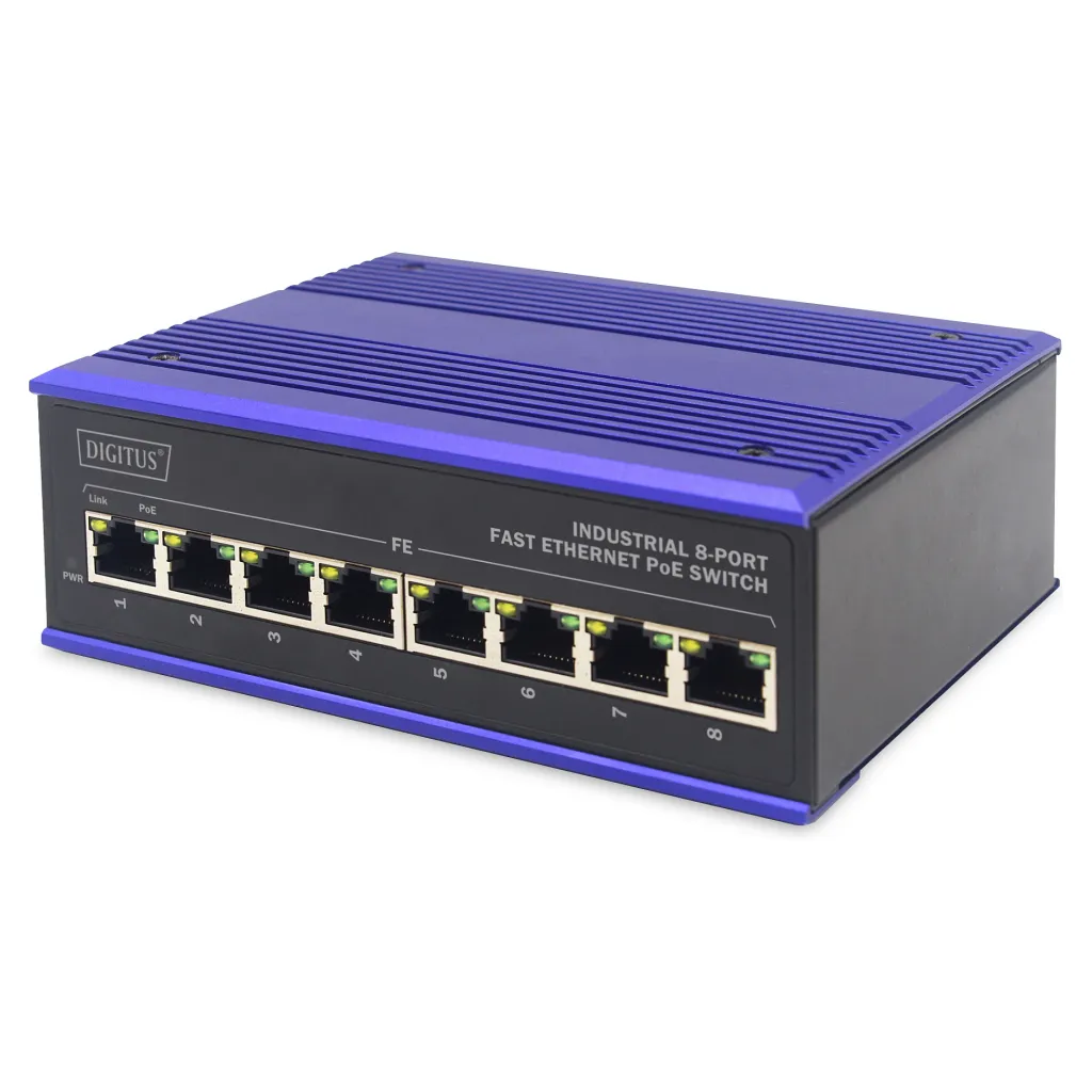 DIGITUS Industrial 8-Port Fast Ethernet PoE Switch | Unmanaged | DN-650108 - 1