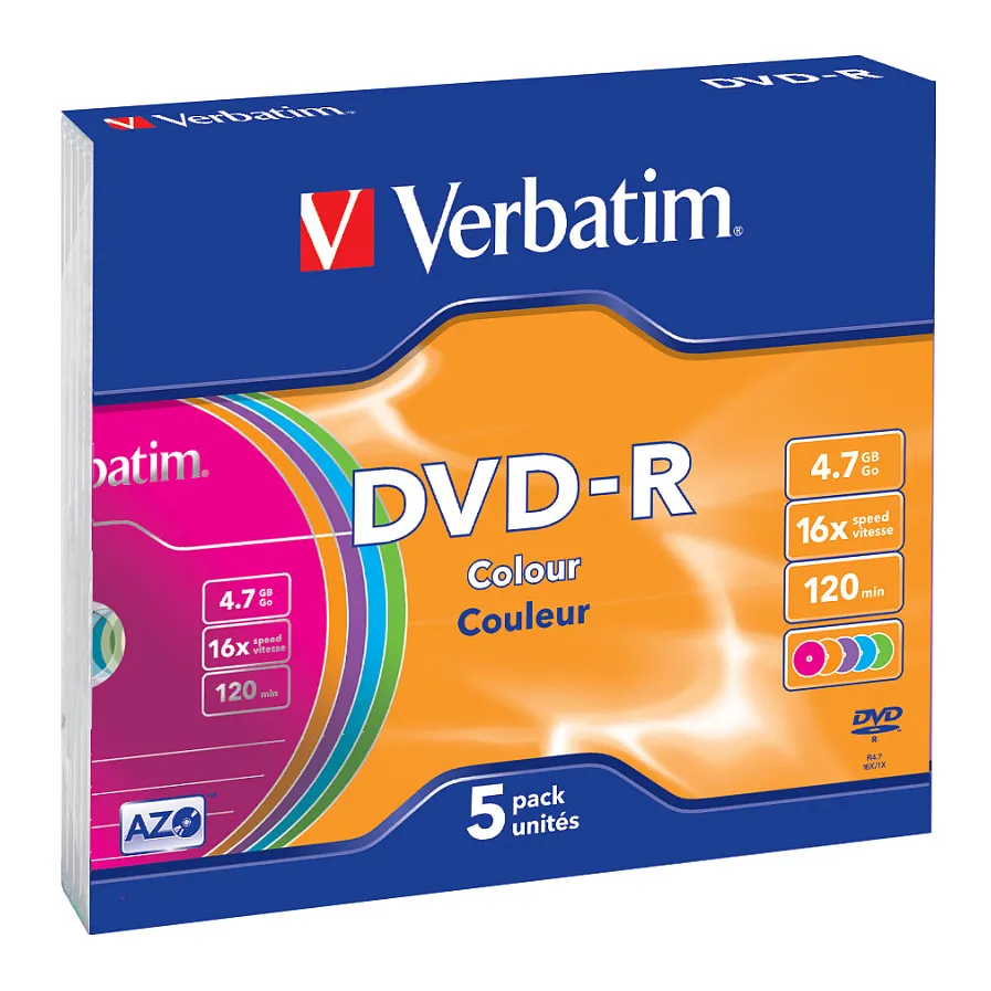 Disk DVD-R Verbatim 4.7GB 16x Colour – 5 Copë - 1