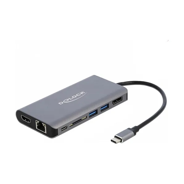 Docking Station DeLOCK 4K / 1xHDMI / 1xDisplayPort / 1xUSB-C / 2xUSB-A / SD / LAN – Gri - 1