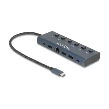 Docking Station DeLOCK / 4K / 1xHDMI / 2xUSB-A / 1xUSB-C / LAN / With Switch – Blu e Errët