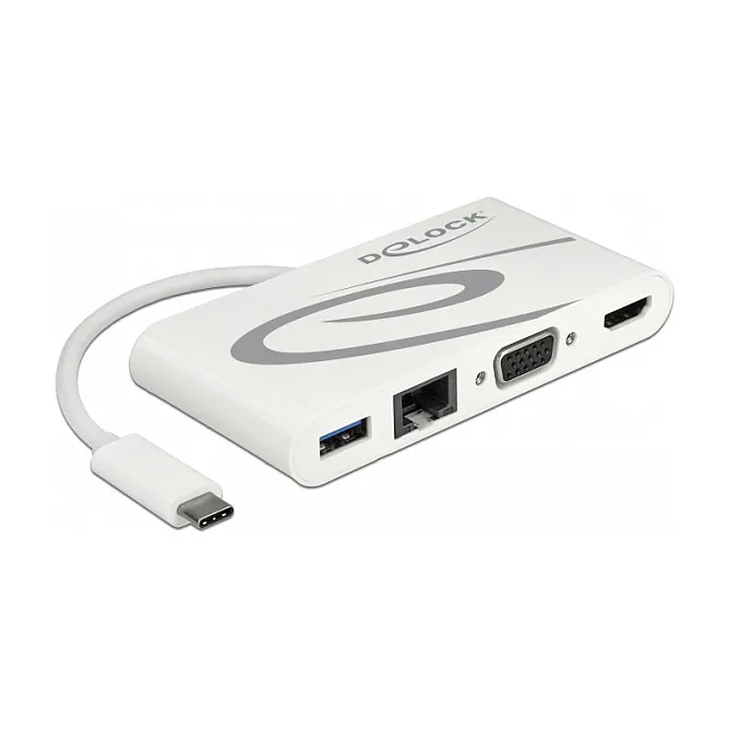 Docking Station DeLOCK / 4K / 1xUSB-A / 1xUSB-C / 1xHDMI / 1xVGA / LAN – Bardhë - 1