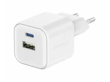 Karikues SWISSTEN EDGE GaN 1x USB-C PD 45W + 1x USB-A 18W QC – Bardhë