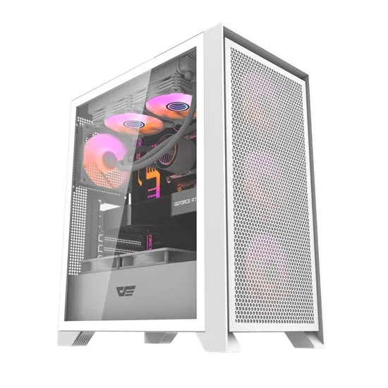 Kasë Darkflash DRX70 Mesh / Mid‑Tower / 4xRGB Fans 120mm – Bardhë - 1