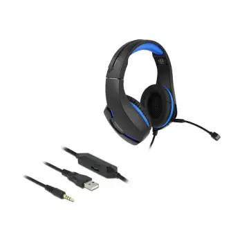 Kufje Gaming DeLock Over-Ear me 3.5mm Jack dhe LED blu për PC/Console – Zezë