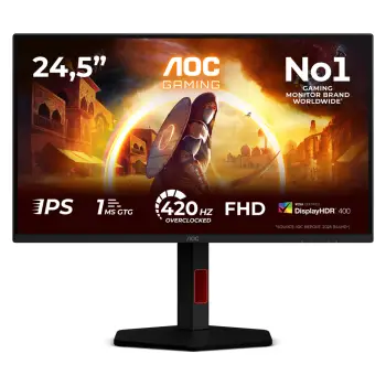 Monitor Gaming AOC 25G4KUR / 25″/ Full HD Fast IPS LED / 420Hz / 1ms / HDMI+DP+USB – Zezë/Kuqe