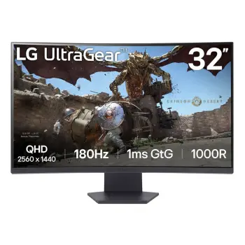Monitor Gaming LG 32GS60QC-B Ultragear / 31.5”/ Quad HD VA / LCD / Curved / 180 Hz / 1 ms / HDMI+DP – Zezë
