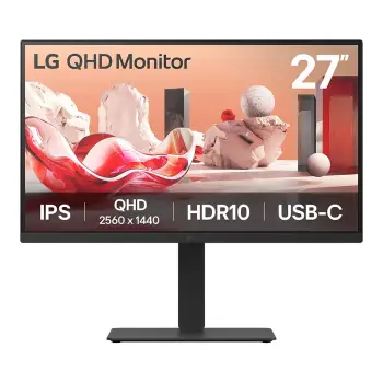 Monitor LG 27BA75QB-B / 27″/ Wide Quad HD IPS / LED / 100Hz / 5ms / USB + HDMI + DisplayPort + HDCP – Zezë