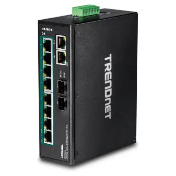 TRENDnet TI-PG102 10-Port Gigabit PoE+ Industrial Switch 240W 8x PoE+ 2x SFP DIN-Rail Rugged Managed-Lite Ethernet Switc