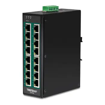 TRENDnet TI-PG160 16-Port Gigabit PoE+ Industrial Switch 240W DIN-Rail L2+ Unmanaged Rugged