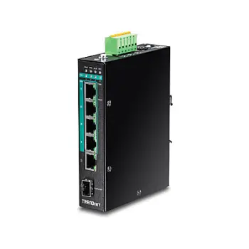 TRENDnet TI-PG541i 6-Port Gigabit PoE+ Managed Industrial Switch 120W L2 4x PoE+ 1x SFP DIN-Rail Rugged -40°C to 70°C