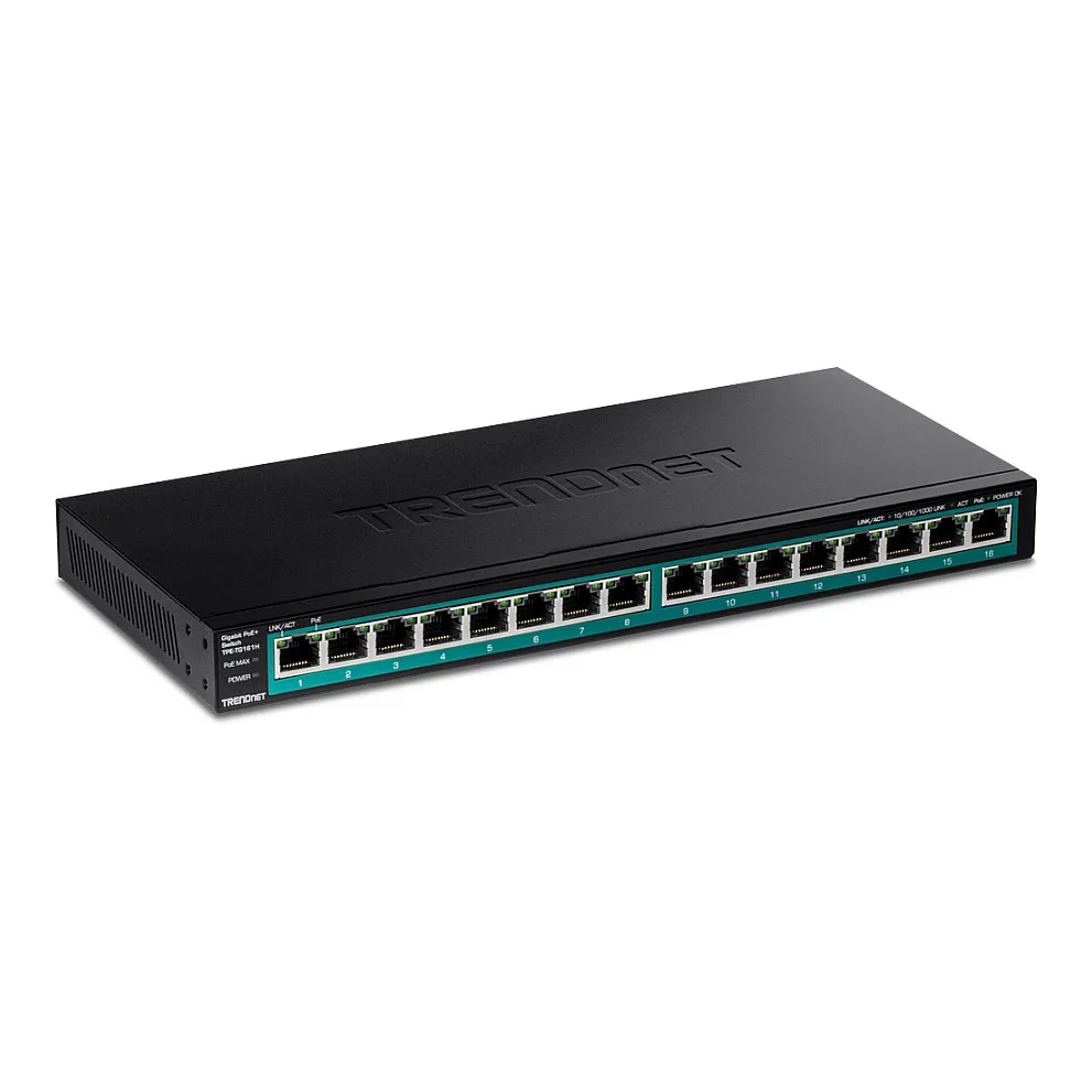 TRENDnet TPE-TG161H 16-Port Gigabit PoE+ Web Smart Switch 120W 2x SFP Rackmount L2+ Managed - 1