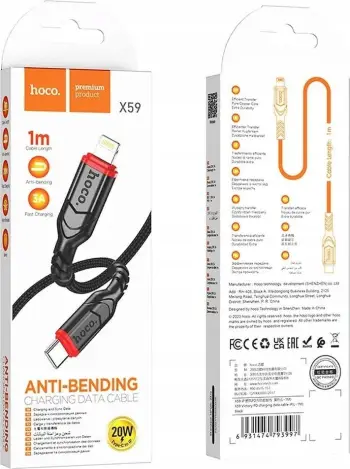 Kabllo Hoco Victory X59, Type C në Lightning, 20W PD, 1m, i zi