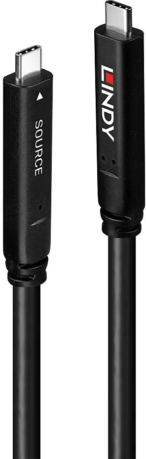 Kabllo USB C Lindy Type C Hybrid, 10m, USB 3.2 Gen 2 DP 1.4, e zezë