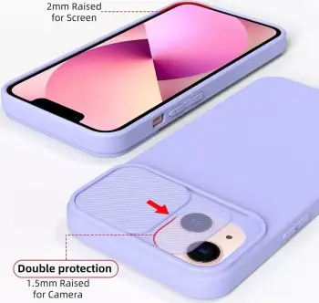 Mbrojtëse telefoni Silicone Slide, për iPhone 15, me kapak kamere, lejla