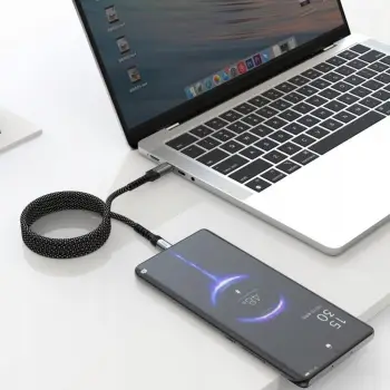 Kabllo magnetike Swissten Self Retracting, USB C në USB C, 1m, e zezë argjendi