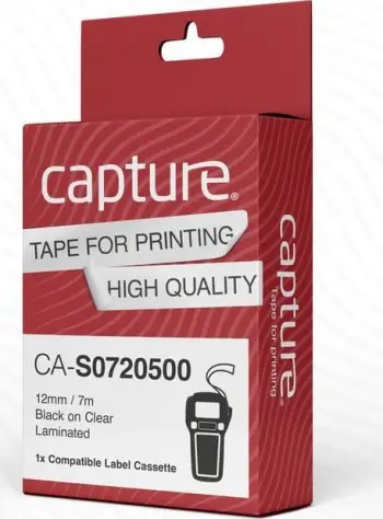 Shirit etiketimi Capture CA-S0720500, 12mm, tekst i zi në sfond transparent