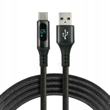 Kabllo USB everActive USB C në USB A 2.0, 2m, 15W me ekran, e zezë