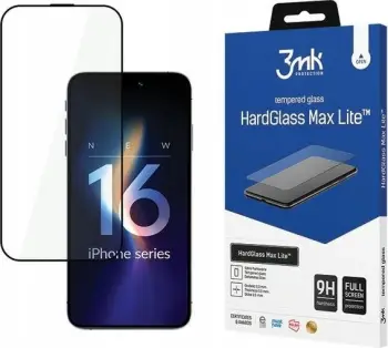 Xham mbrojtës 3MK HardGlass Max Lite për iPhone 16 Pro Max 6.9", fullscreen, i zi
