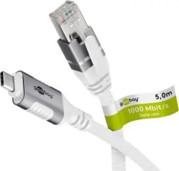 Adapter LAN goobay USB C 3.2 Gen2 në RJ 45, 1 Gbit/s, kabllo 1 m, gri