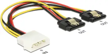 Kabllo furnizimi Delock 85237, Molex në 2x SATA, 0.2m, shumëngjyrëshe