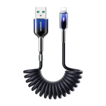Kabllo karikimi Joyroom S-A43, USB-A në Lightning, spiral 1.5m 3A, e zezë