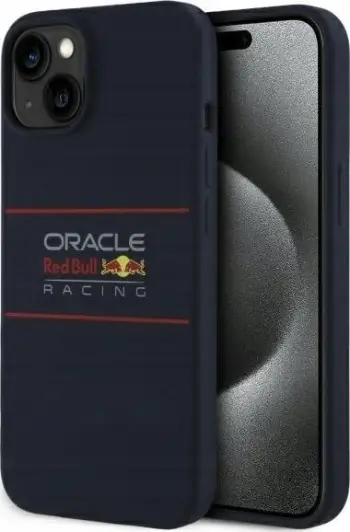 Mbulesë telefoni Red Bull për iPhone 15, silikon, MagSafe, blu navy