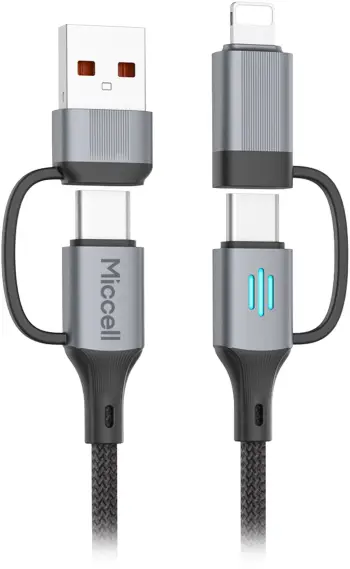 Kabllo karikimi Miccell VQ D145, USB A/C në USB C Lightning, 240W, 1m, e zezë