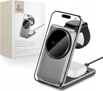 Karikues wireless Tech-Protect QI15W-A42 3IN1, MagSafe, 15W, gri hapësinor