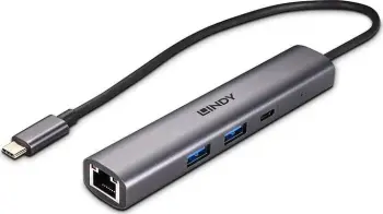 Hub USB Type-C Lindy 43385, Gigabit Ethernet, shumё porta USB, gri