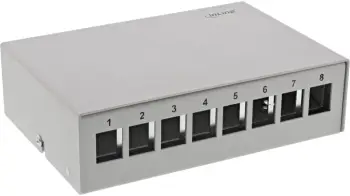Panel patch Inline, 8 porta, për montim në tavolinë dhe shinë DIN, gri e hapur