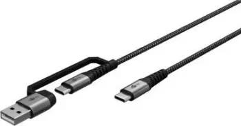 Kabllo USB Goobay 70277, USB C në USB C dhe USB A, 60W, tekstil, e zezë