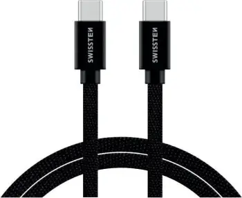 Kabllo të dhënash Swissten USB C në USB C, tekstil, 2m, e zezë