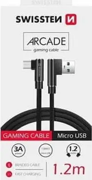 Kabllo të dhënash Swissten Arcade, USB A në microUSB, 1.2m, tekstil, e zezë