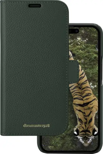 Kuti portofol Dbramante1928 York për iPhone 15 Pro, lëkurë, RFID, jeshile