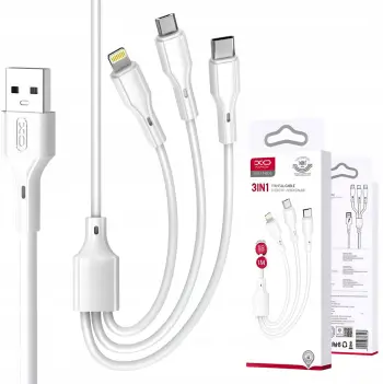 Kabllo karikimi XO NB230 3in1, USB në Lightning USB C MicroUSB, 1m, 2.4A, e bardhë