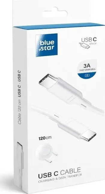 Kabllo karikimi Blue Star, USB-C në USB-C, 3A PD, 1.2m, e bardhë