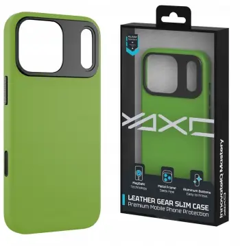 Këllëf telefoni YAXO Leather Gear Slim, MagSafe, për iPhone 17 Pro, jeshil