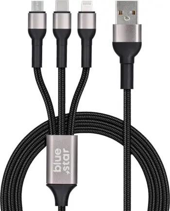 Kabllo karikimi Blue Star Premier 3 in 1, 1.2m, USB 3.2 Gen 1, e zezë