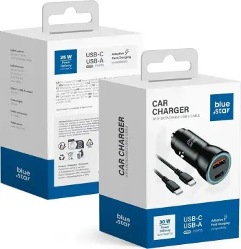 Karikues makine Blue Star, 30W, 2 porta USB C dhe USB A, me kabllo USB C, i zi