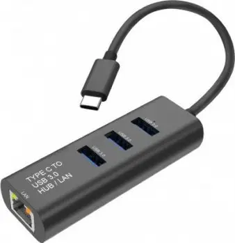 Adapter USB C në Gigabit Ethernet STANDARD, hub 3x USB 3.0, gri