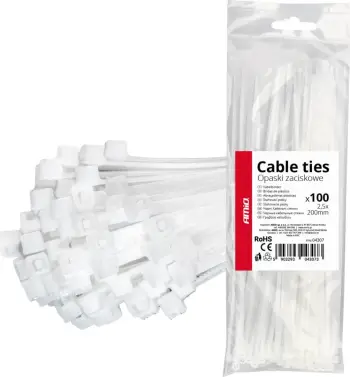 Kapëse kabllosh AMiO 04307, 2.5×200mm, set 100 copë, të bardha