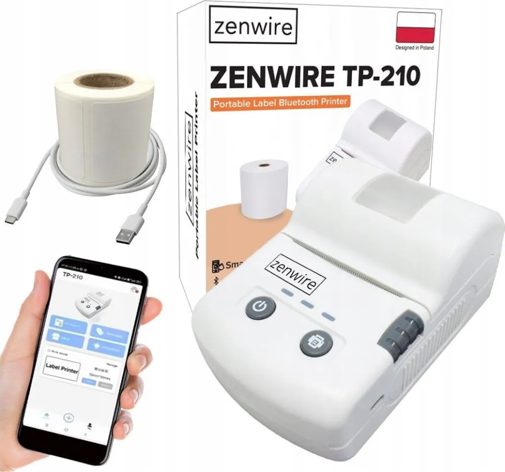 Printer termik mini portabël, Bluetooth, USB C, i bardhë - 1