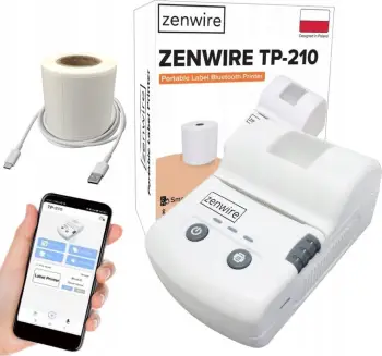 Printer termik mini portabël, Bluetooth, USB C, i bardhë