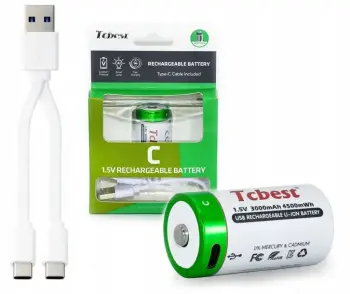 Bateri e rikarikueshme Li-ion Tcbest USB-C R14 C, 3000 mAh, port karikimi USB-C, gri