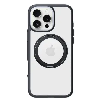 Futrollë telefoni Torras Ostand R Fusion për iPhone 16 Pro, me unazë magnetike, transparente, e zezë