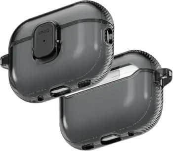 Kuti mbrojtëse UNIQ Glase Pro për AirPods Pro 3, TPU transparent, me kapëse, gri e tymosur