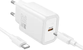 Ngarkues muri Hoco N60, 20W PD QC, USB C me kabllo USB C në Lightning, i bardhë