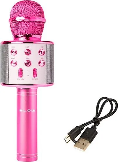 Mikrofon karaoke BLOW PRM402, wireless, me Bluetooth, rozë - 3