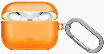 Këllëf UNIQ Glase për AirPods Pro 3, transparent, me karabinë, portokalli